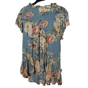 Life is for Eternity Blue Floral Tank Top Ruffle Blouse Size Medium